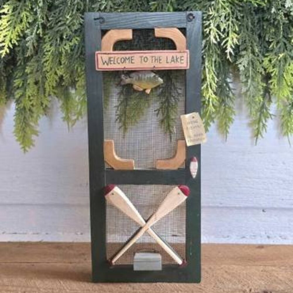 Fishing Theme Welcome Screen Door Sign Wall Hanging Oars Canoe Paddles